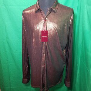 Consequence Metallic Bronze Long Sleeve Button Up Dress Shirt Mens Medium NWT